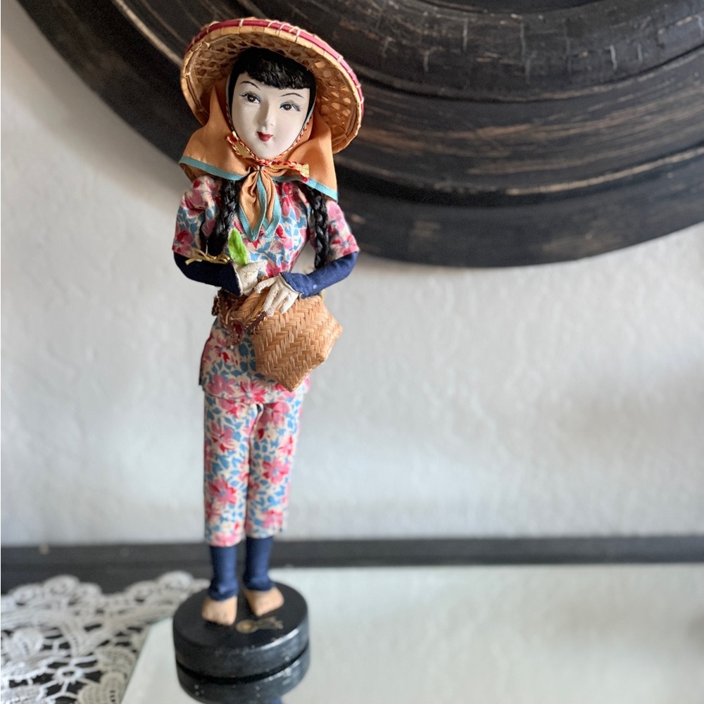 Vintage Asian Cloth Doll with Basket